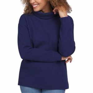 Lands’ End Navy Waffle Knit Funnel Neck Long Sleeve Top XL